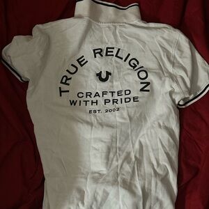 True Religion White Polo Shirt with Black Accents